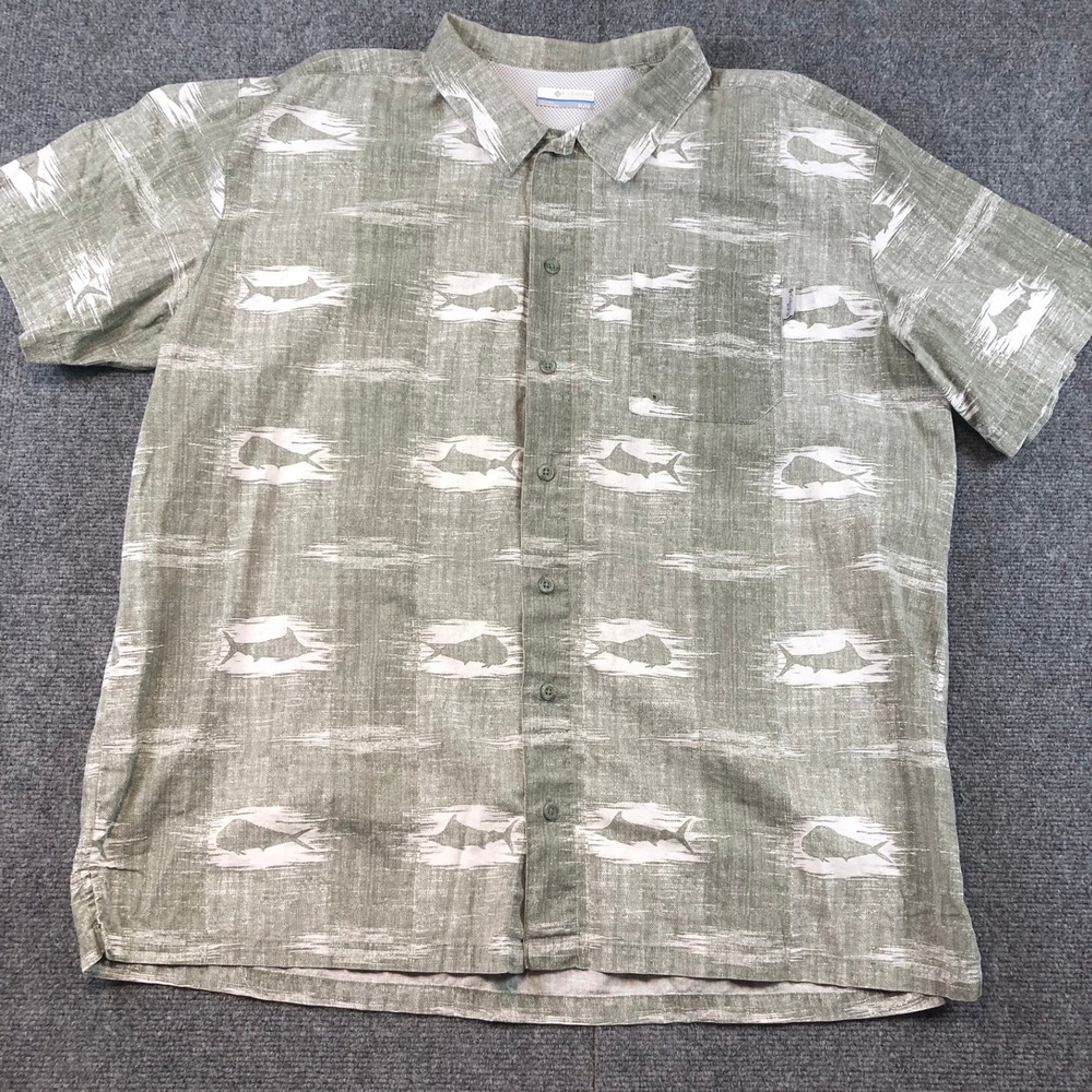 Columbia Fishing Shirt XL Green Marlin PFG Performance‎ Button Down
